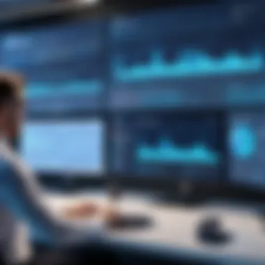 Real-Time Data Integration A dynamic team meeting with real-time data displayed on screens