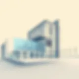 A modern building design integrated with digital blueprints