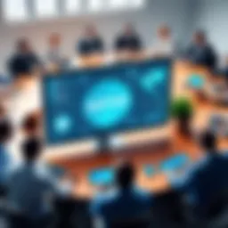 A dynamic corporate meeting focused on B2B software strategies