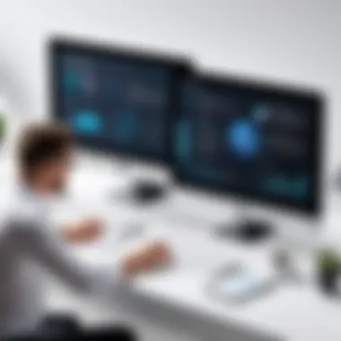 Business professionals analyzing software benefits