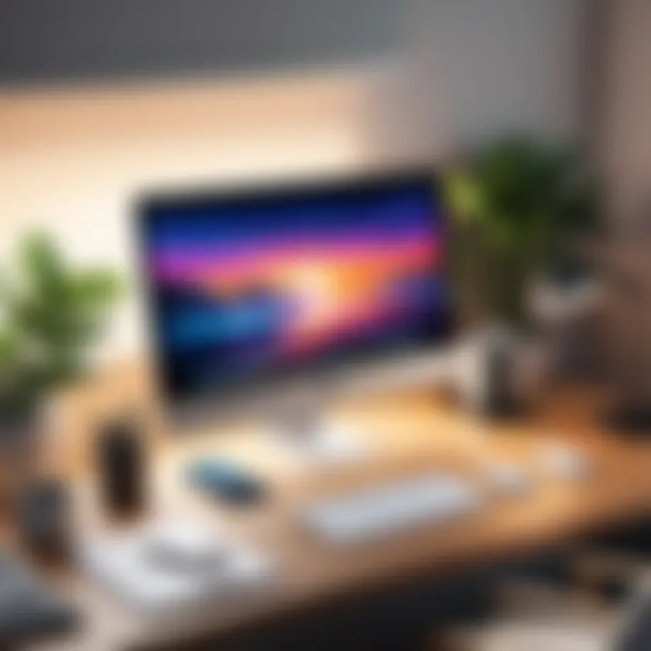 A vibrant workspace showcasing graphic design tools and software.