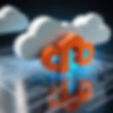 A visual representation of the Magento Cloud logo against a modern digital backdrop