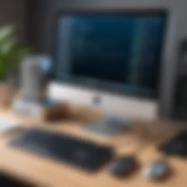 Professional Mac Environment with Voice to Text Tools A professional setting with a Macintosh computer and microphone setup