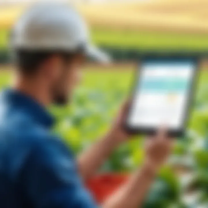 Agricultural worker using payroll software on a tablet