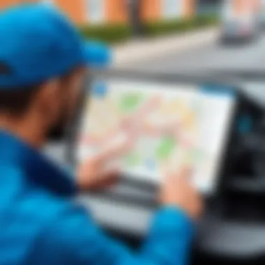 A delivery driver planning their route using a mobile app