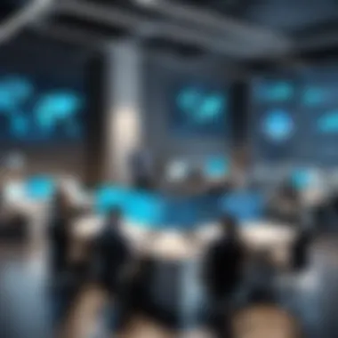 A collaborative workspace showing diverse professionals sharing ideas over technology.